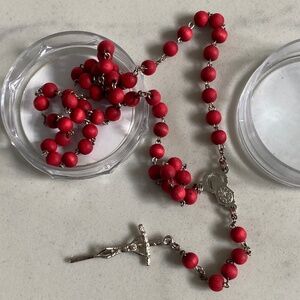 Rosary Beads Red Wood Blessed at the Vatican NIB